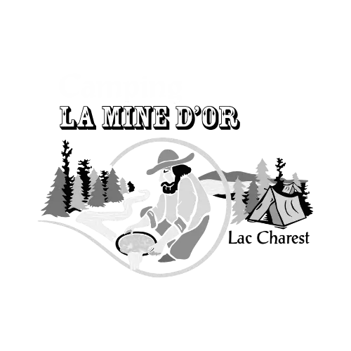 a logo with a man in a hat and trees